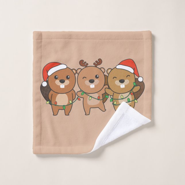 Beaver Noël Animaux de Noël Cute Beaver Était (Gant de toilette)