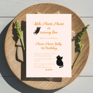 Bébé 1er anniversaire Invitation   Little Meow Meo