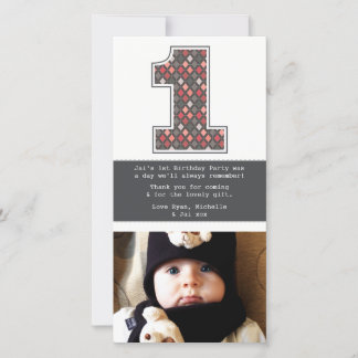 Bébé 1er anniversaire Numéro 1 Merci Carte photo