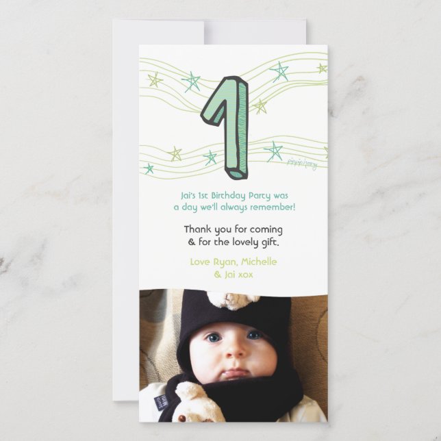 Bébé 1er anniversaire Numéro 1 Merci Carte photo (Devant)