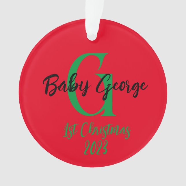 Bébé 1er ornement arbre de Noël unisex monogramme (devant)