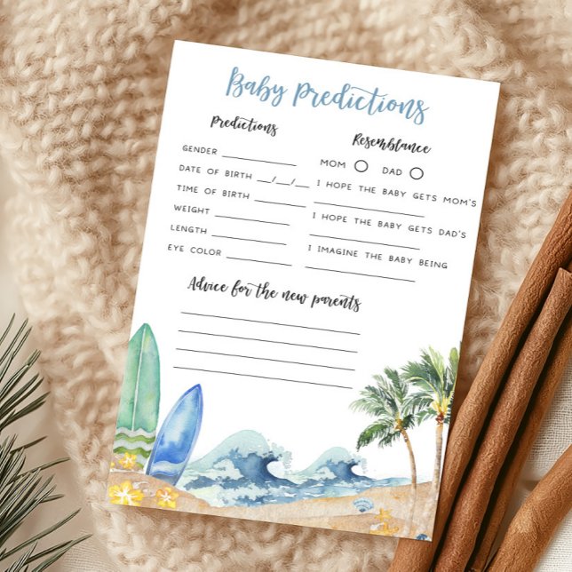 Bébé à bord Baby shower Baby Predictions Jeu (Surfing Summer Boy Baby Shower Baby Predictions Game)