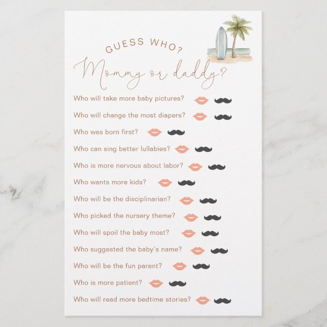 Bébé À Bord Baby shower "Devinez Qui" Jeu (Devant)