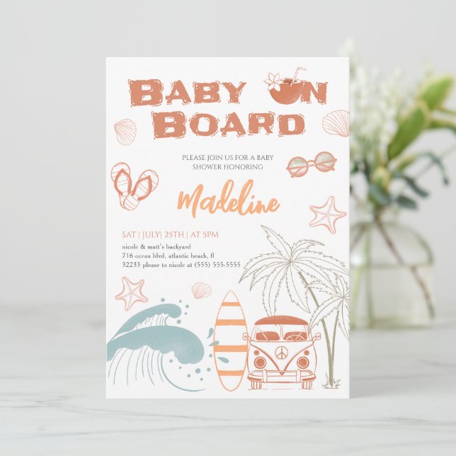 Bébé à bord Baby shower Surf Carte d'invitation (Debout devant)