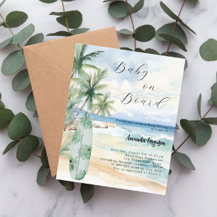 Bébé à bord de planche de surf Baby shower invitat