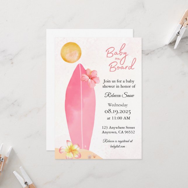 Bébé à bord Invitation Baby shower (Devant/Arrière en situation)