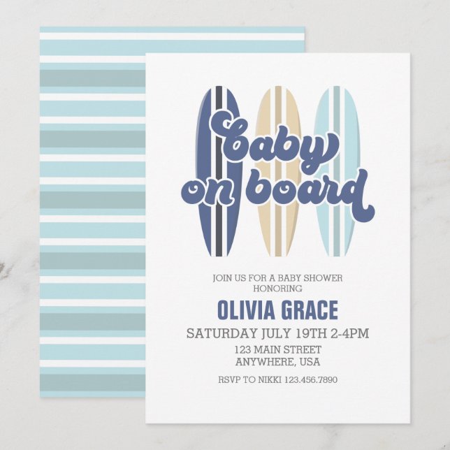 Bébé à bord Invitation Baby Shower planche de surf (Devant / Derrière)