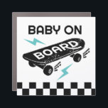 Bébé à bord Skateboard Baby shower Car Magnet<br><div class="desc">Préparez-vous à porter votre baby shower au niveau supérieur grâce aux modèles de baby showers superbes sur le thème du skateboard de Creative Union Design ! Ce design de skateboard cool est sûr de tourner la tête et d'étinceler des sourires lorsque vos invités lisent Baby on Board! Avec des couleurs...</div>