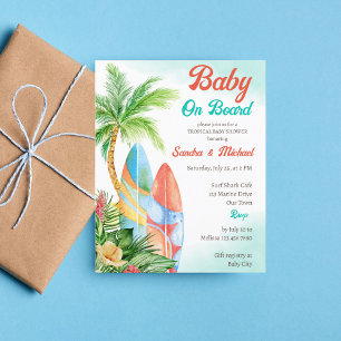 Bébé à bord surf baby shower budget invitation