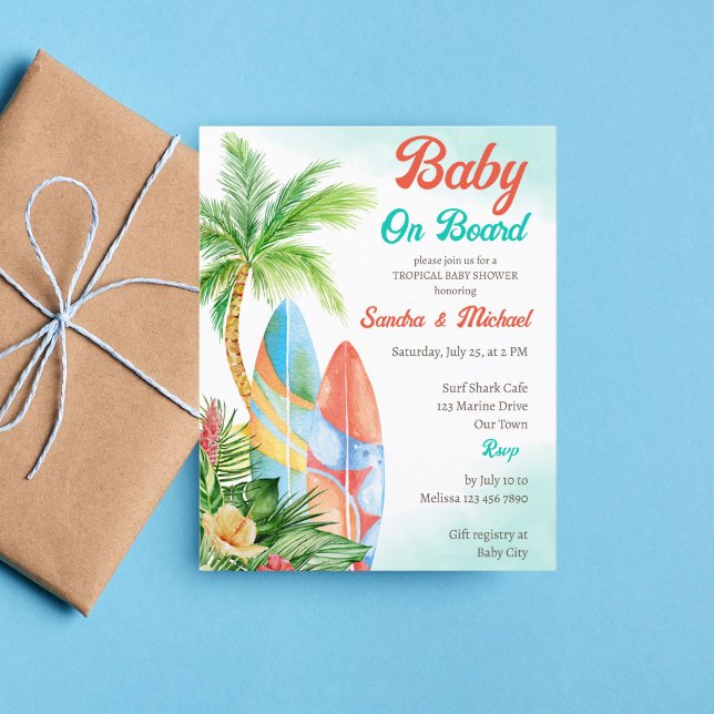 Bébé à bord surf baby shower budget invitation (Créateur téléchargé)