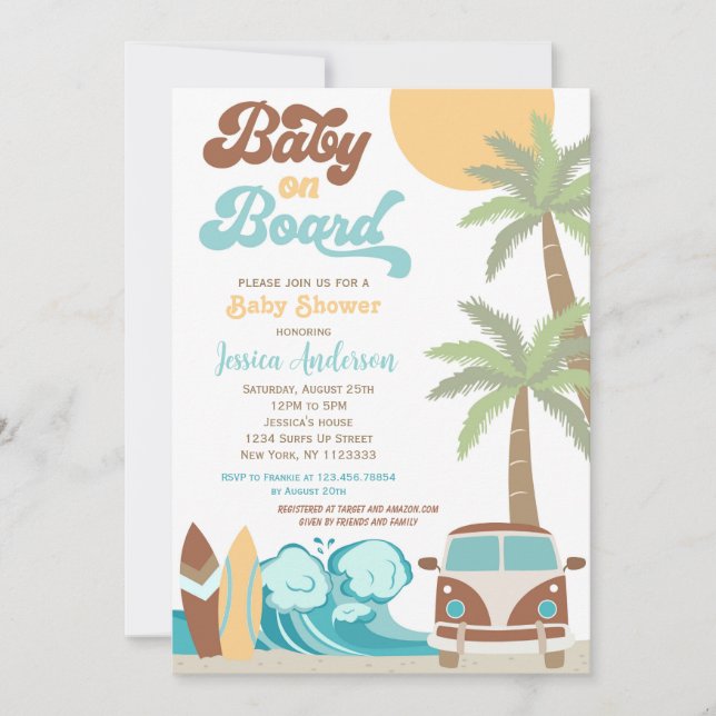 Bébé à bord Surf bébé douche Invitations (Devant)