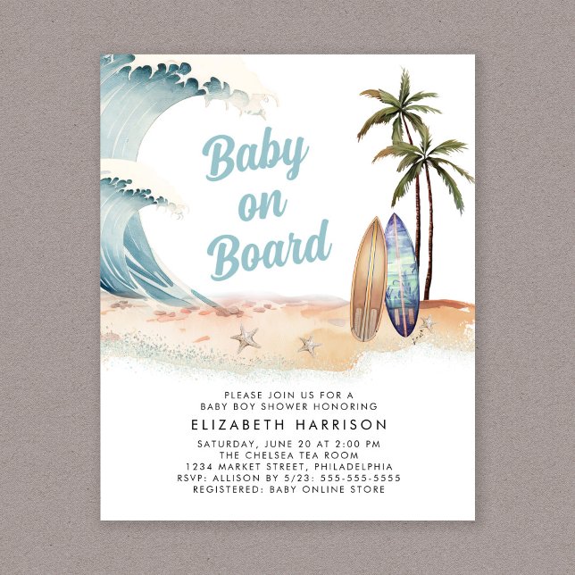 Bébé À Bord Surf Plage Baby shower Invitation (Créateur téléchargé)