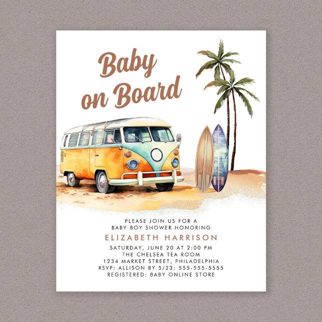 Bébé À Bord Surf Plage Baby shower Invitation (Créateur téléchargé)