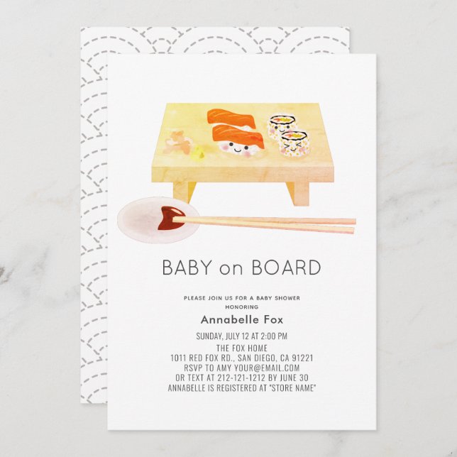 Bébé à bord Sushi Baby shower Invitation (Devant / Derrière)