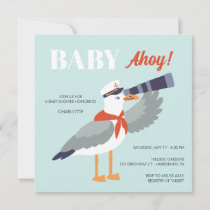Bébé ahoy nautique baby shower mouette invitation