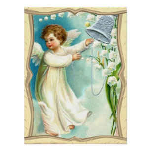 Bébé Ange Avec Bleu Bell Poster