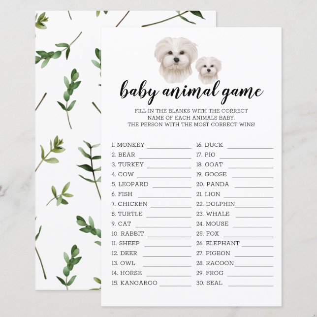 Bébé Animal Jeu Blanc Maltais Chien Aquarelle (Devant / Derrière)