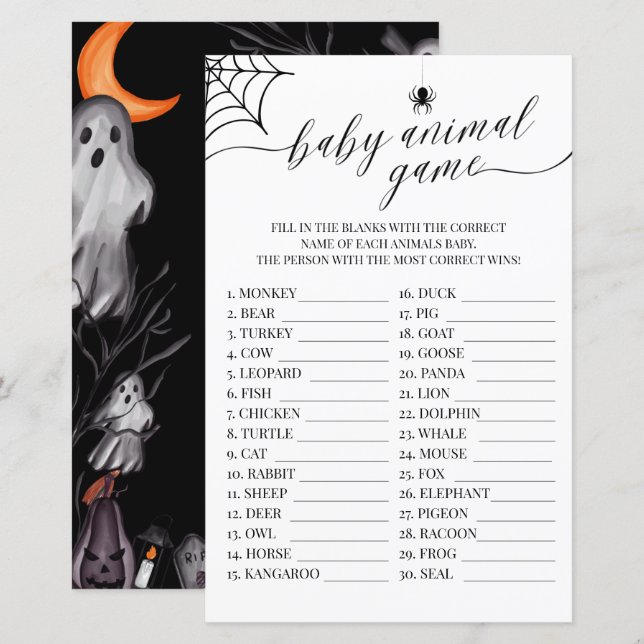 Bébé Animal Jeu Halloween Little Boo Baby shower (Devant / Derrière)