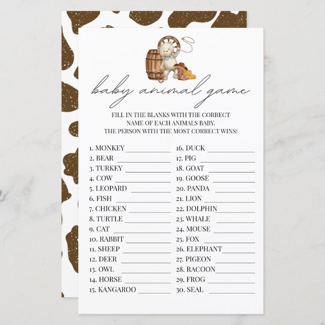 Bébé Animal Jeu Petit Cowboy Rustique Western (Devant / Derrière)