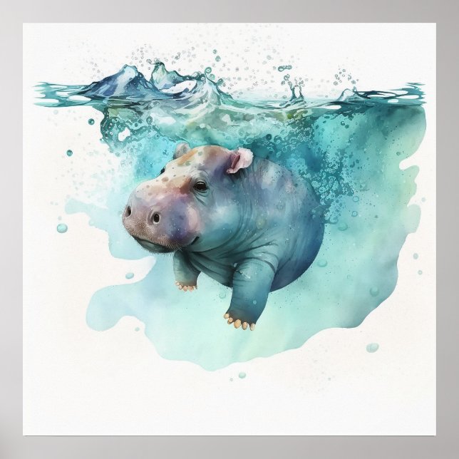 Bébé animal pour la pépinière, affiche hippo migno (Devant)