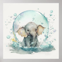 Bébé animal pour pépinière, affiche d'éléphant mig