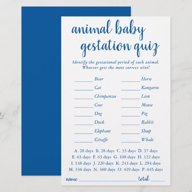 Bébé animal simple | Jeu Bleu de Gestationen Franç (Devant / Derrière)