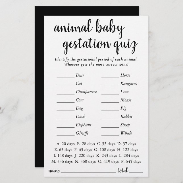 Bébé animal simple | Jeu de gestation de script no (Devant / Derrière)