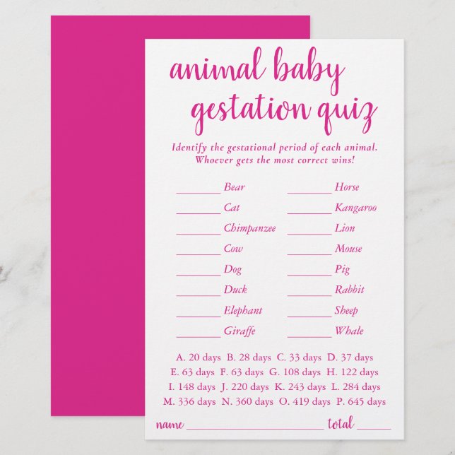 Bébé animal simple | Jeu de gestation rose chaud (Devant / Derrière)
