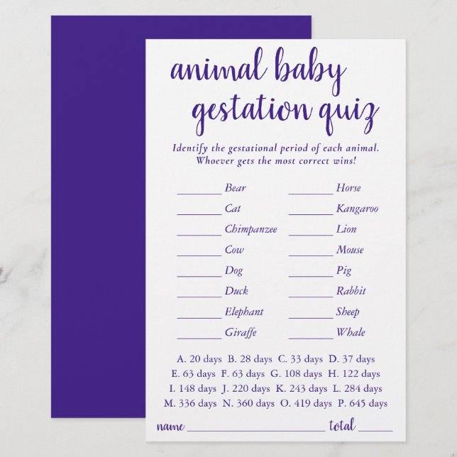 Bébé animal simple | Jeu Royal Purple (Devant / Derrière)