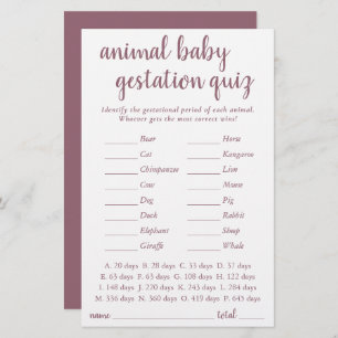 Bébé animal simple Mauve Pink Gestational Game