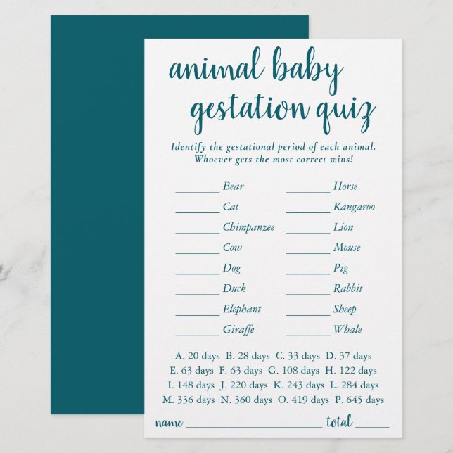 Bébé animal simple | Turquoise Jeu de la Gestation (Devant / Derrière)