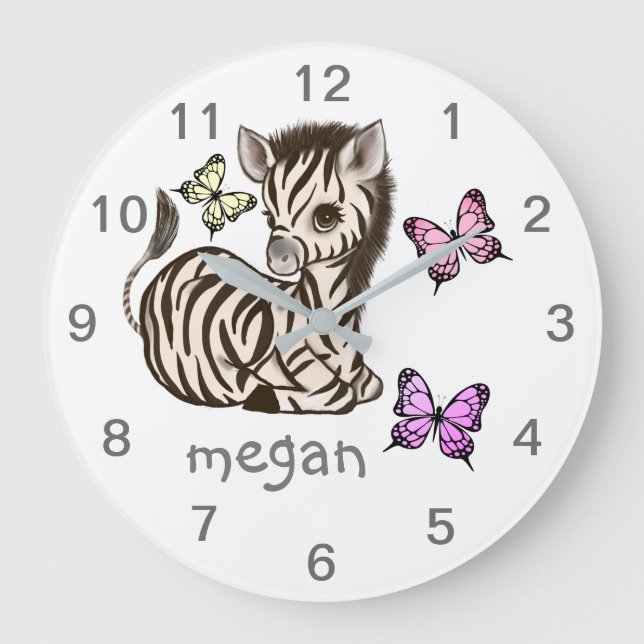 Bébé animal Zèbre papillon Horloge murale (Recto)