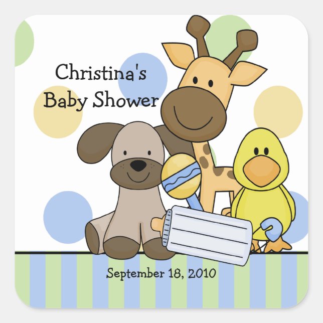 Bébé Animaux Baby shower Carré Sticker (Devant)
