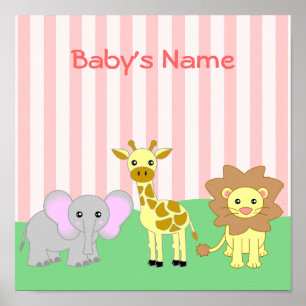Bébé Animaux Salle de l'enfant Poster personnalisa
