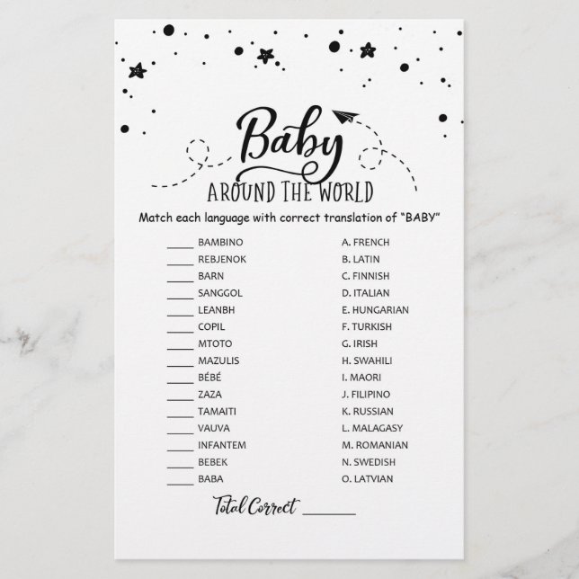 Bébé autour du monde avec réponses Baby Shower (Devant)