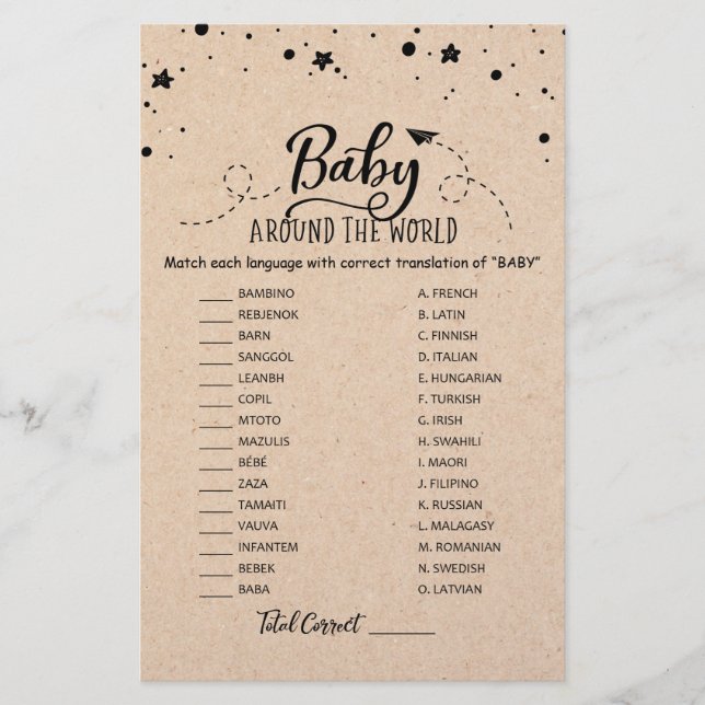 Bébé autour du monde avec réponses Baby Shower (Devant)
