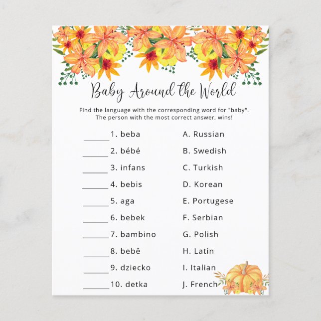 Bébé autour du monde - Jeu de Baby Shower (Devant)