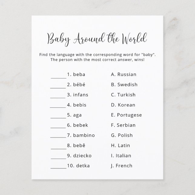 Bébé autour du monde - Jeu de Baby Shower (Devant)