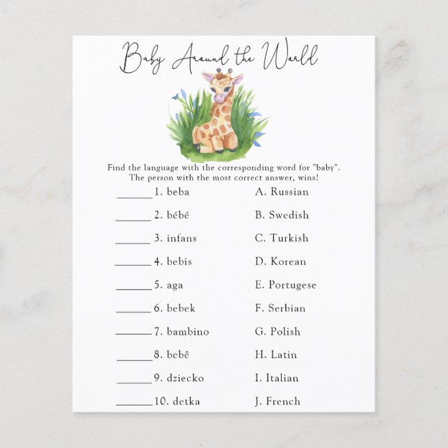 Bébé autour du monde - Jeu pour Baby Shower (Devant)