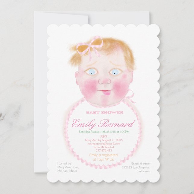Bébé avec le bavoir, invitation faite sur commande (Devant)