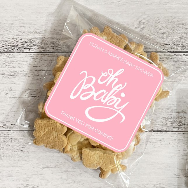 Bébé Baby shower Carré Sticker - Rose (Créateur téléchargé)