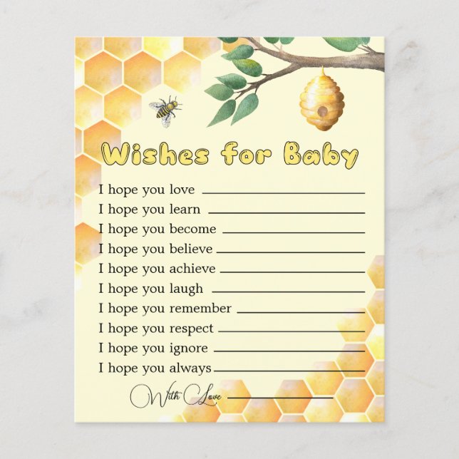Bébé Baby shower d'abeilles souhaits pour la carte (Devant)