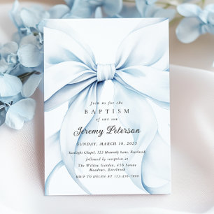 Bébé Baptême Bleu Bow Invitation