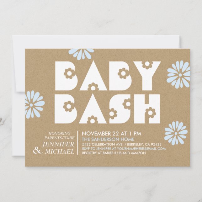 Bébé Bash | Invitations de douche bébé Papier Kraf (Devant)