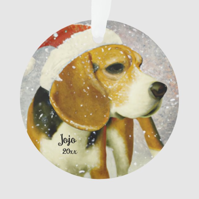 Bébé Beagle Noël, Chien au Père Noël Ornement (devant)