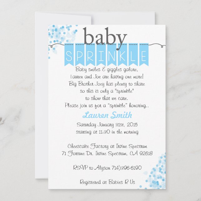 Bébé Bébé Invitations - Bleu Bébé Sprinkle (Devant)