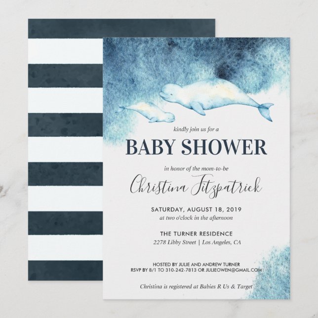 Bébé Béluga | Invitation à une Baby Shower (Devant / Derrière)