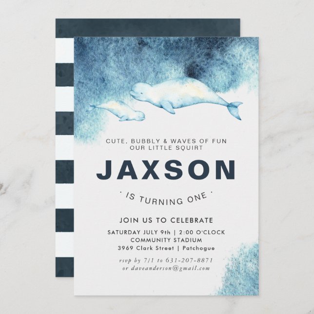 Bébé Beluga | Invitation de fête d'anniversaire (Devant / Derrière)