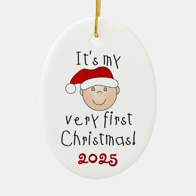 Bébé blanc 1er ornement de Noël (Devant)