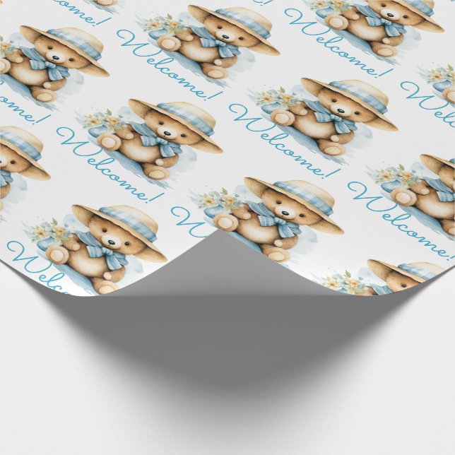 Bébé bleu Accueil Teddy Ours Cadeau Papier envelop (Coin)